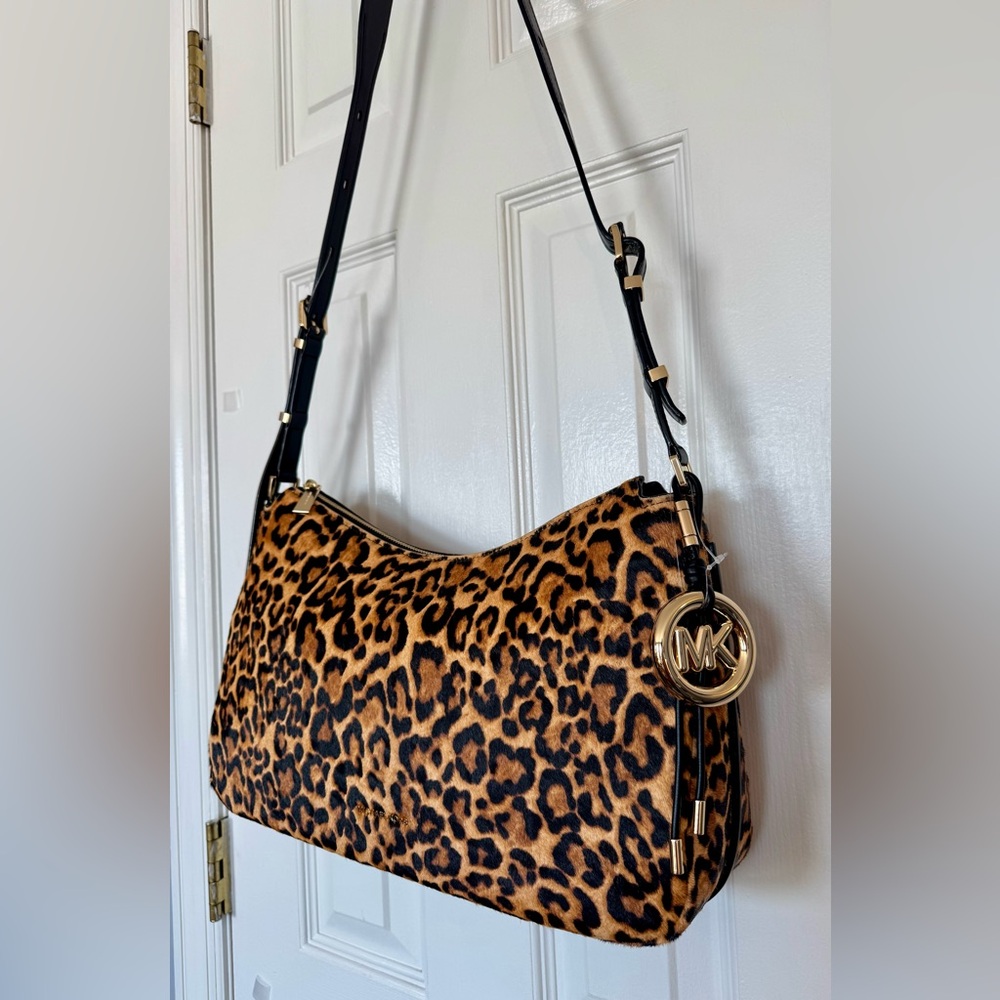 Michael Kors Nolita Medium Leopard Print Calf Hair Convertible Shoulder Bag NWT - Picture 4 of 16